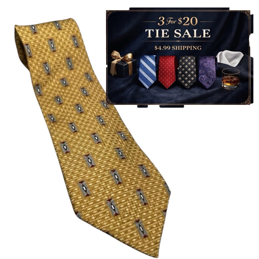 Bill Blass Black Label 100% Silk Tie Gold Geometric 4x56 Y2K Vintage Business